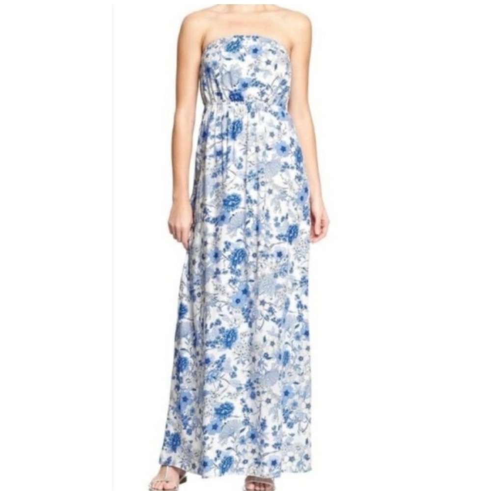 Old Navy Strapless Dress Blue and White Floral Maxi Dress Size Medium
